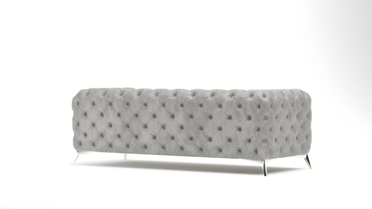 CHESTERFIELD-SOFA 3-Sitzer Quantum Grau Samt - Silberfarben/Grau, Holz/Textil (225/75/100cm) - S-Style Möbel
