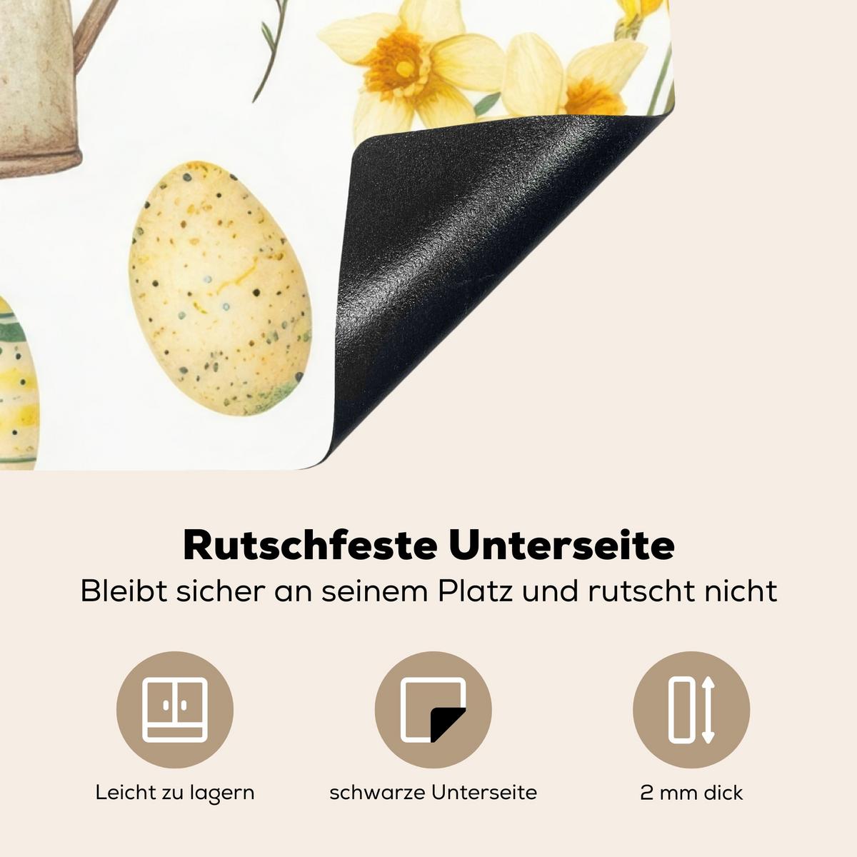 HERDABDECKPLATTE Gießkanne - Blumen - Eier Induktionsmatte 78x78 cm - Weiß, Kunststoff (78/78/0.2cm) - MuchoWow