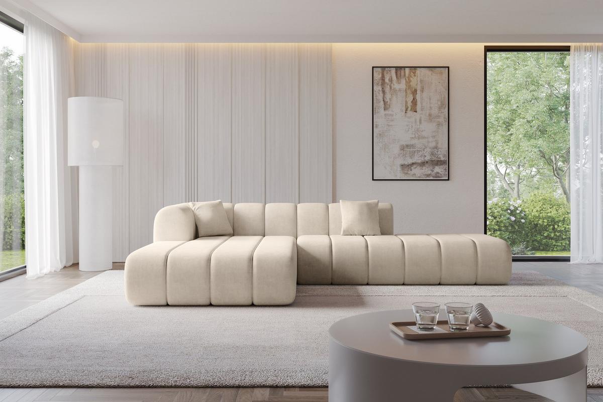 ECKSOFA Ottomane Links BILA-L 289x176x71 Beige Samt - Beige/Schwarz, Holzwerkstoff/Kunststoff (176/289cm) - ALTDECOR
