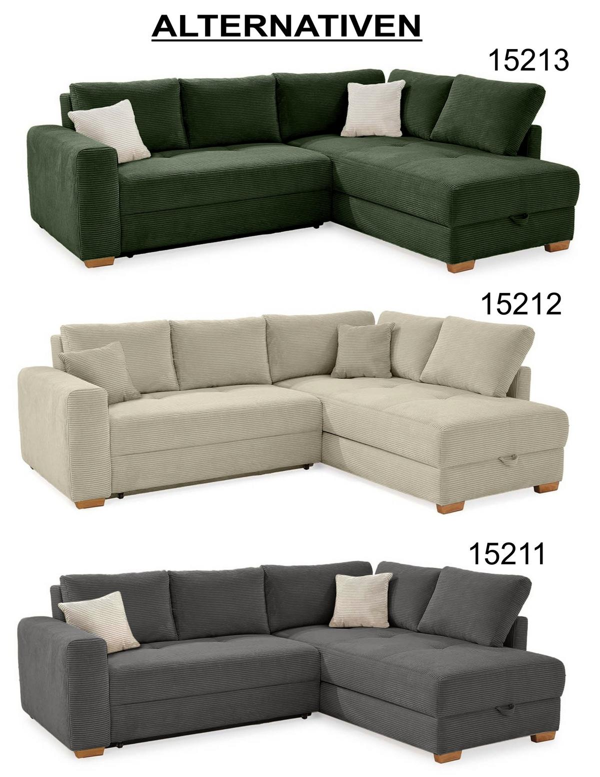 ECKSOFA-DAUERSCHLÄFER Boxspring Federkern Topper Bettkasten, seitenverkehrt montierbar B257/T206/H85 cm, Cord Dunkelgrau / 15211 - Dunkelgrau/Eichefarben, Holz/Textil (257/206cm) - luma-home