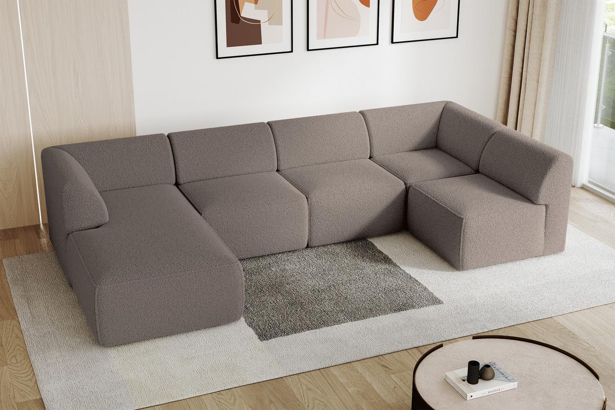 WOHNLANDSCHAFT Ottomane Links MOVO-L 345x180x78 cm Braun Bouclé - Braun, Holzwerkstoff/Kunststoff (345/78/180cm) - ALTDECOR
