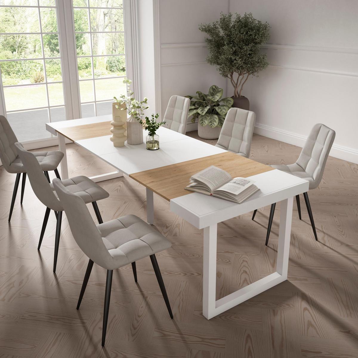 KONSOLENTISCH ausziehbar 58 bis 262cm, für 12 Gäste, eiche weiß, 90/58/73cm - Eichefarben/Weiß, Holzwerkstoff (90/262/73cm) - Skraut Home