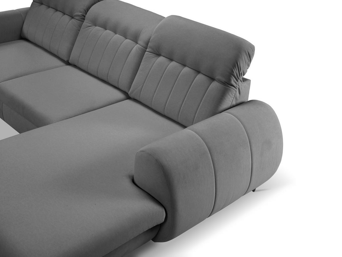 ECKSOFA PURO R-S Grau Plüsch-Stoff mit Schlaffunktion - Grau, Holz (275/166cm) - MASSENO