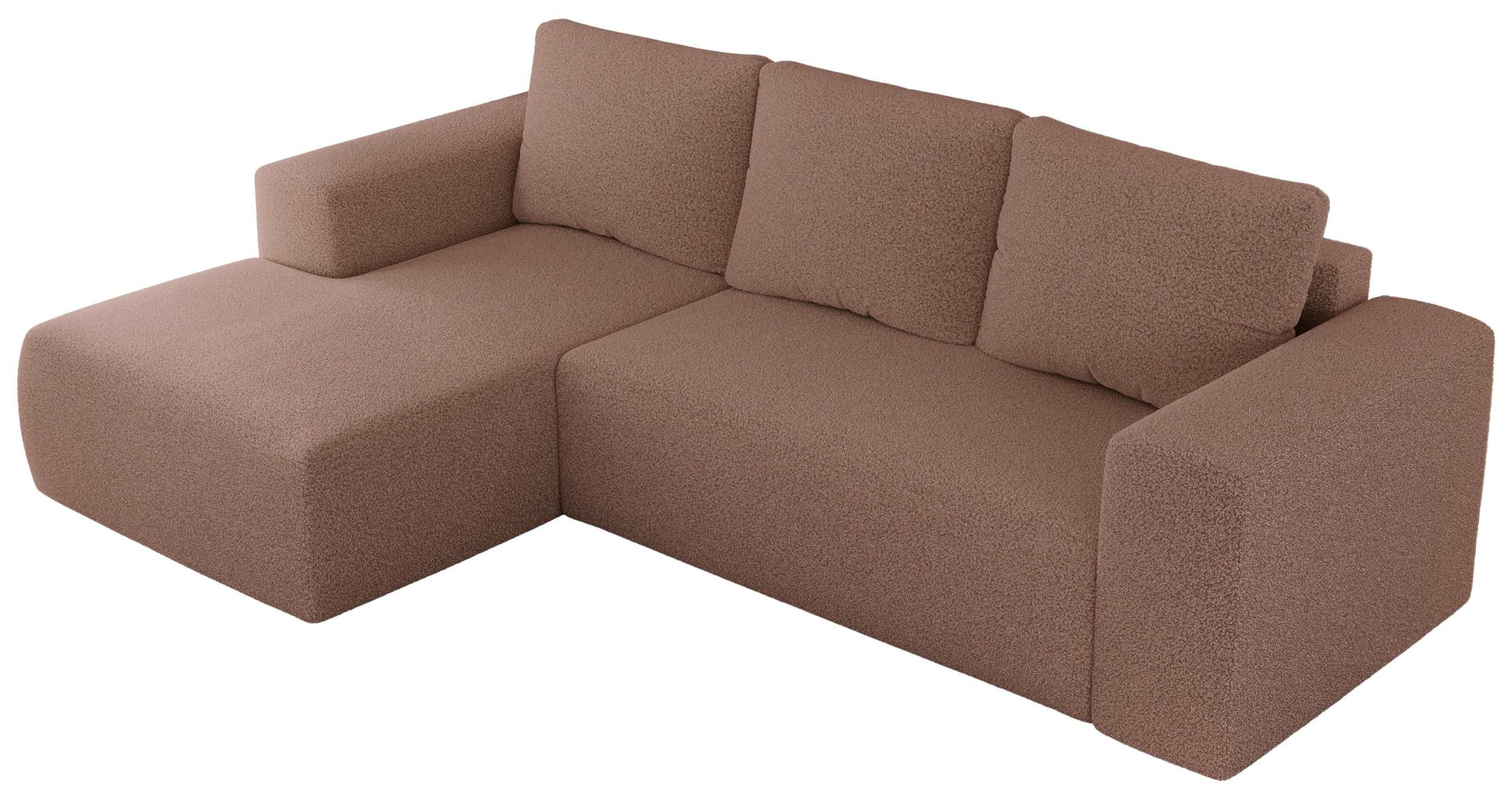ECKSOFA TRENTINO L Rosa Boucle - Links - Schwarz/Rosa, Kunststoff/Textil (266/164cm) - MKS