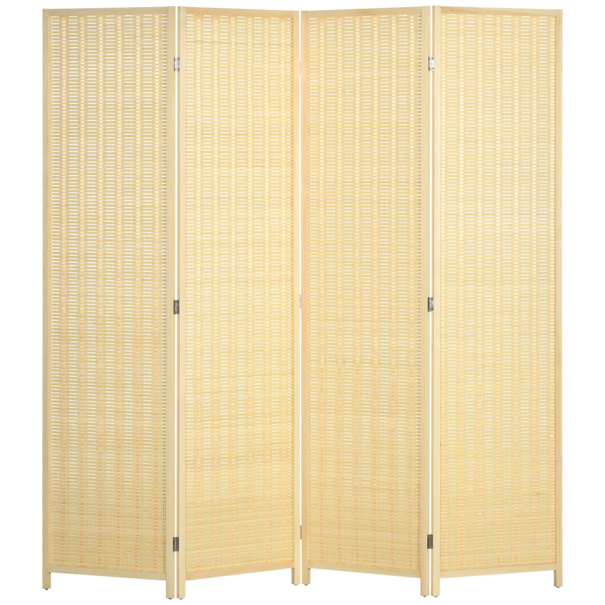 4-TEILIGER Raumteiler, 180 x 180 cm Trennwand aus Bambus und Baumwolle - Naturfarben, Holzwerkstoff (1.7/180/1.7cm) - HOMCOM