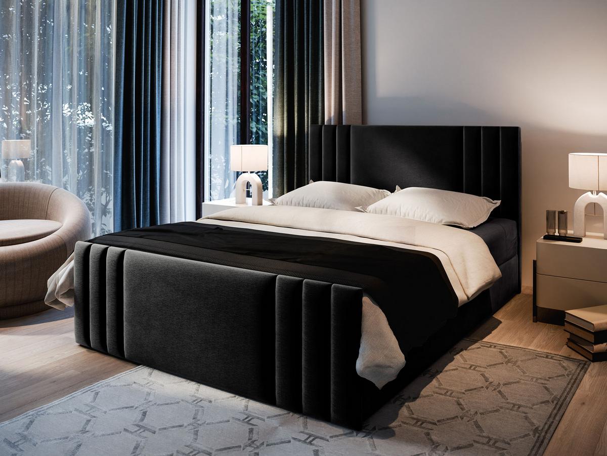BOXBETT KANES 140x200 cm mit Matratze und Topper - Schwarz - Schwarz, Holz (140/200cm) - MASSENO