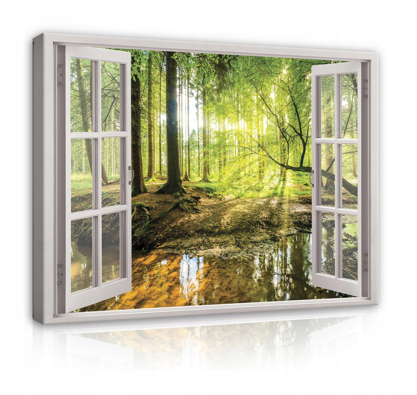 LEINWAND BILDER Fenster Wald Wohnzimmer 120x80 - Multicolor, Holzwerkstoff (120/80cm) - Wallarena