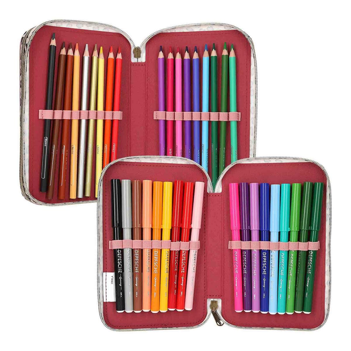 3-FACH FEDERTASCHE LEOHEART MIT SCHLEIFEN TOPModel rosa 7,5 x 13 x 20 cm - Rosa, Kunststoff (13/20/7.5cm) - Depesche Germany