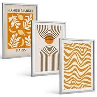 BILDER SET 3er Set - 40x60 cm Silberner Rahmen - Poster mit geometrischen Pflanzenmustern - Silberfarben, Kunststoff (40/60cm) - TULUP