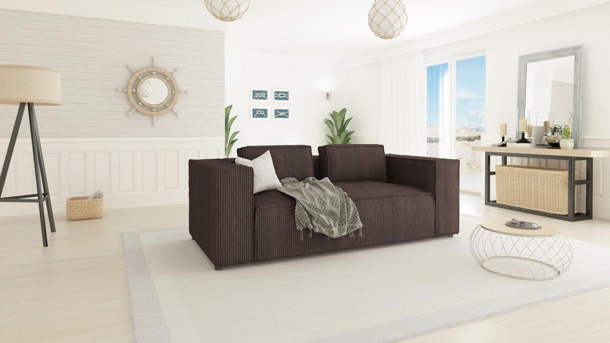 2-SITZER-SOFA Nova Dunkelbraun Cord - Dunkelbraun/Schwarz, Holz/Kunststoff (196/64/92cm) - S-Style Möbel