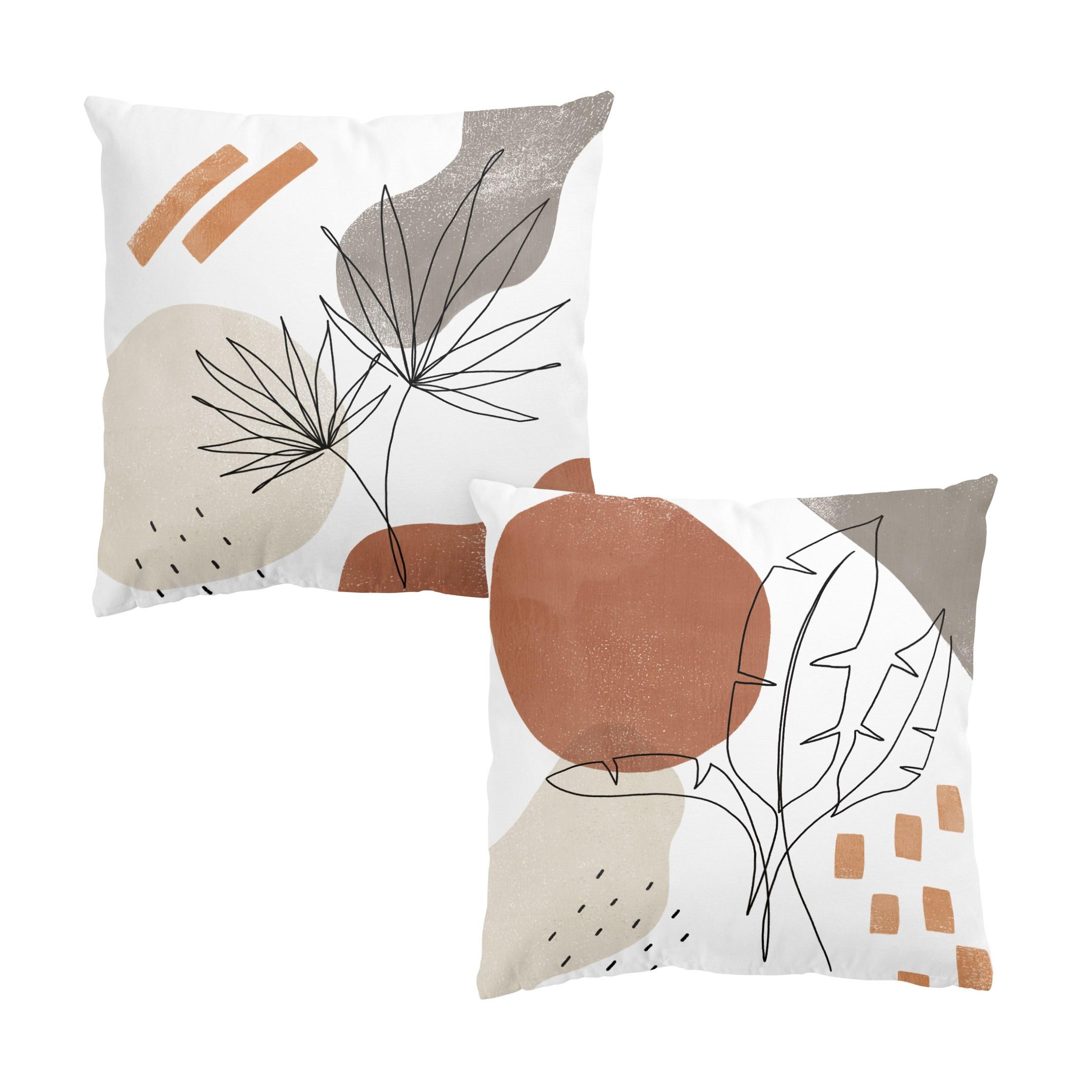 DEKOKISSEN 2er-Set Pflanzenblätter Lineart und Terracotta Farben Set 40/40 cm - Beige, Textil (40/40cm) - Bilderwelten
