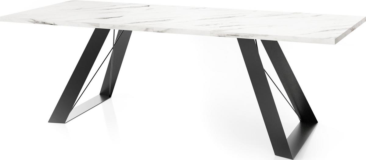 ESSTISCH Colter rechteckig ausziehbar, Marmor Weiß 160-260/90/76 cm - Ecru/Schwarz, Holzwerkstoff/Metall (90/260/76cm) - WFL GROUP