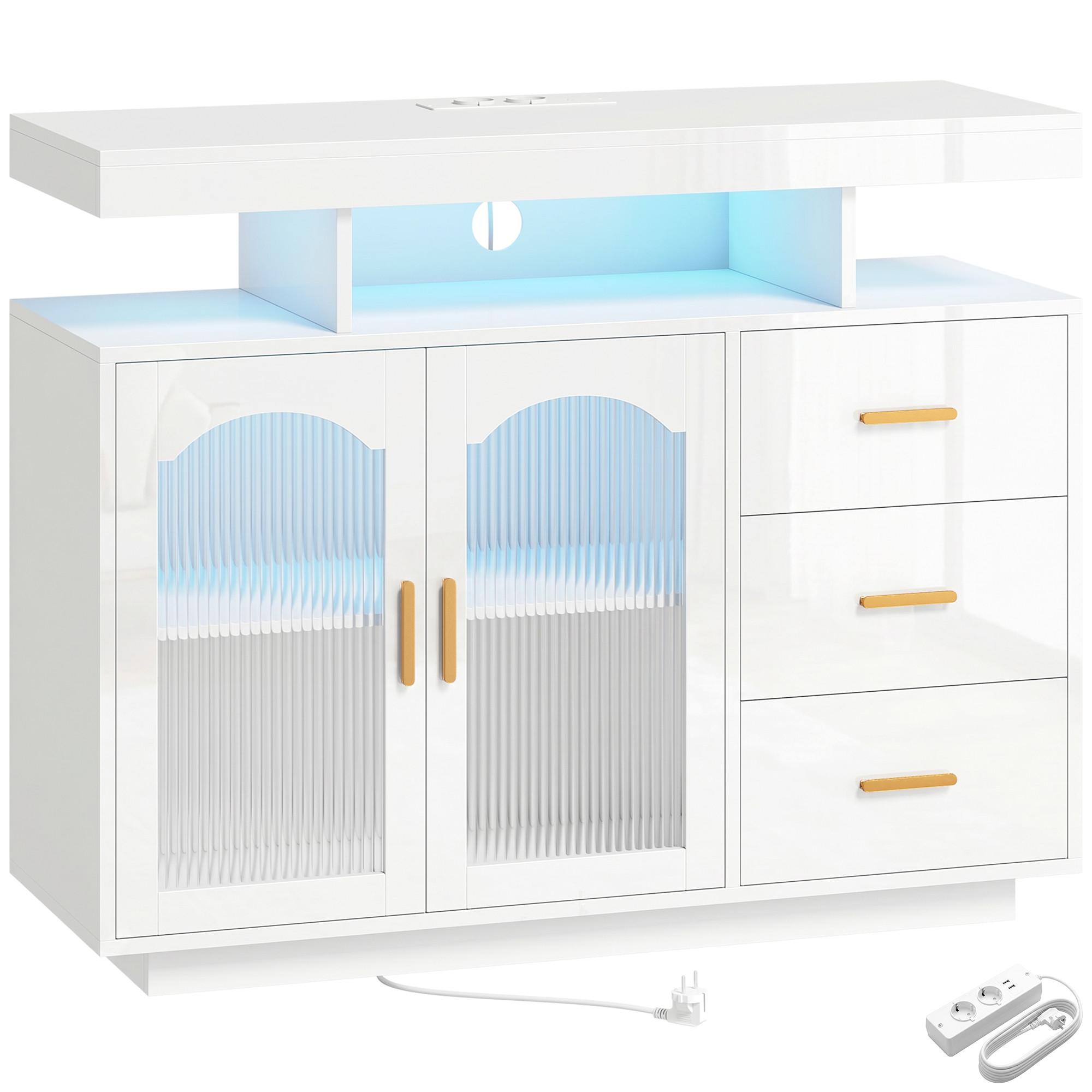SIDEBOARD MDF Weiß - Weiß Hochglanz/Goldfarben, Holzwerkstoff/Metall (35/80/100cm) - HOMCOM