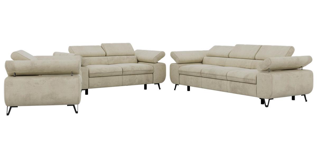 SITZGARNITUR PETER 1+2+3 - Beige Velvet - Beige/Schwarz, Textil/Metall (262/76/99cm) - MKS