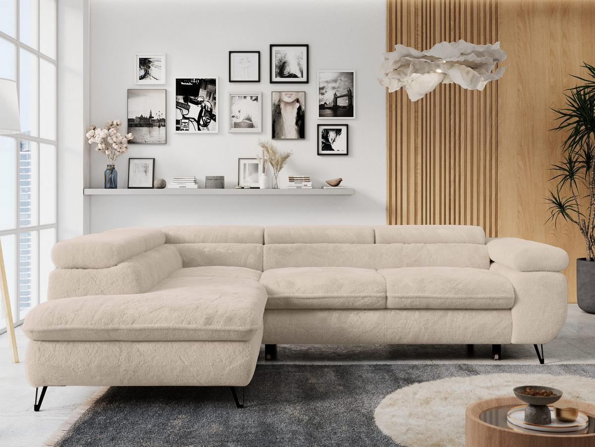 ECKSOFA PETER L Dunkelgrau Plüsch - Links Seite - Ecru/Schwarz, Textil/Metall (208/273cm) - MKS