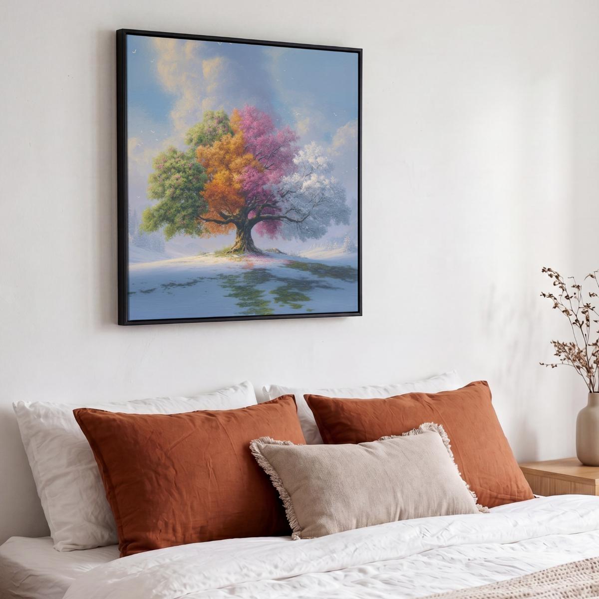 LEINWAND Bilder mit Rahmen - Baum - Jahreszeiten - Winter - Landschaft - 50x50 - Multicolor, Textil (50/50cm) - MuchoWow