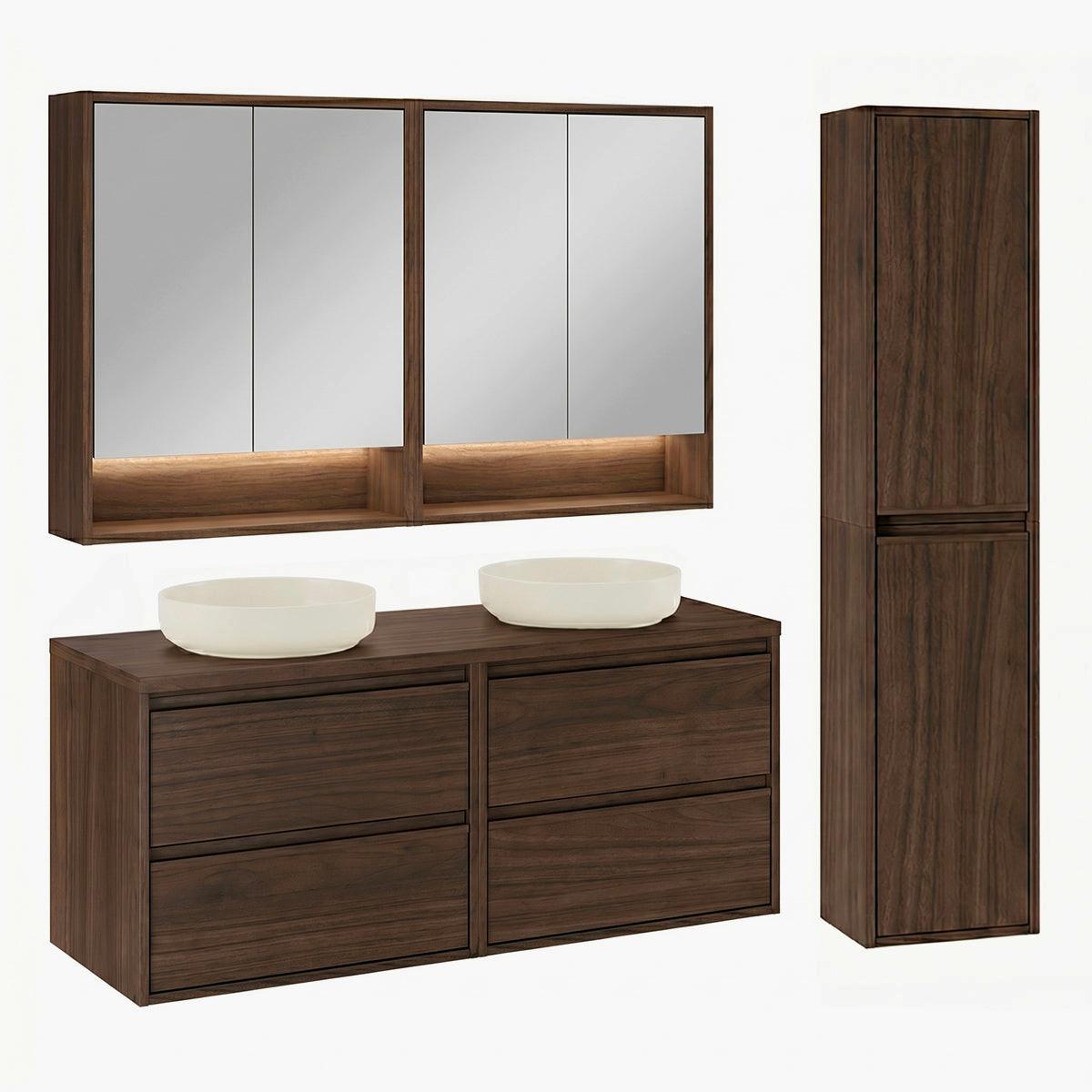 BADMÖBEL 120cm Edmé 2er-Set Dunkles Holz - Braun, Holzwerkstoff (120/52.2/46cm) - Petits-meubles