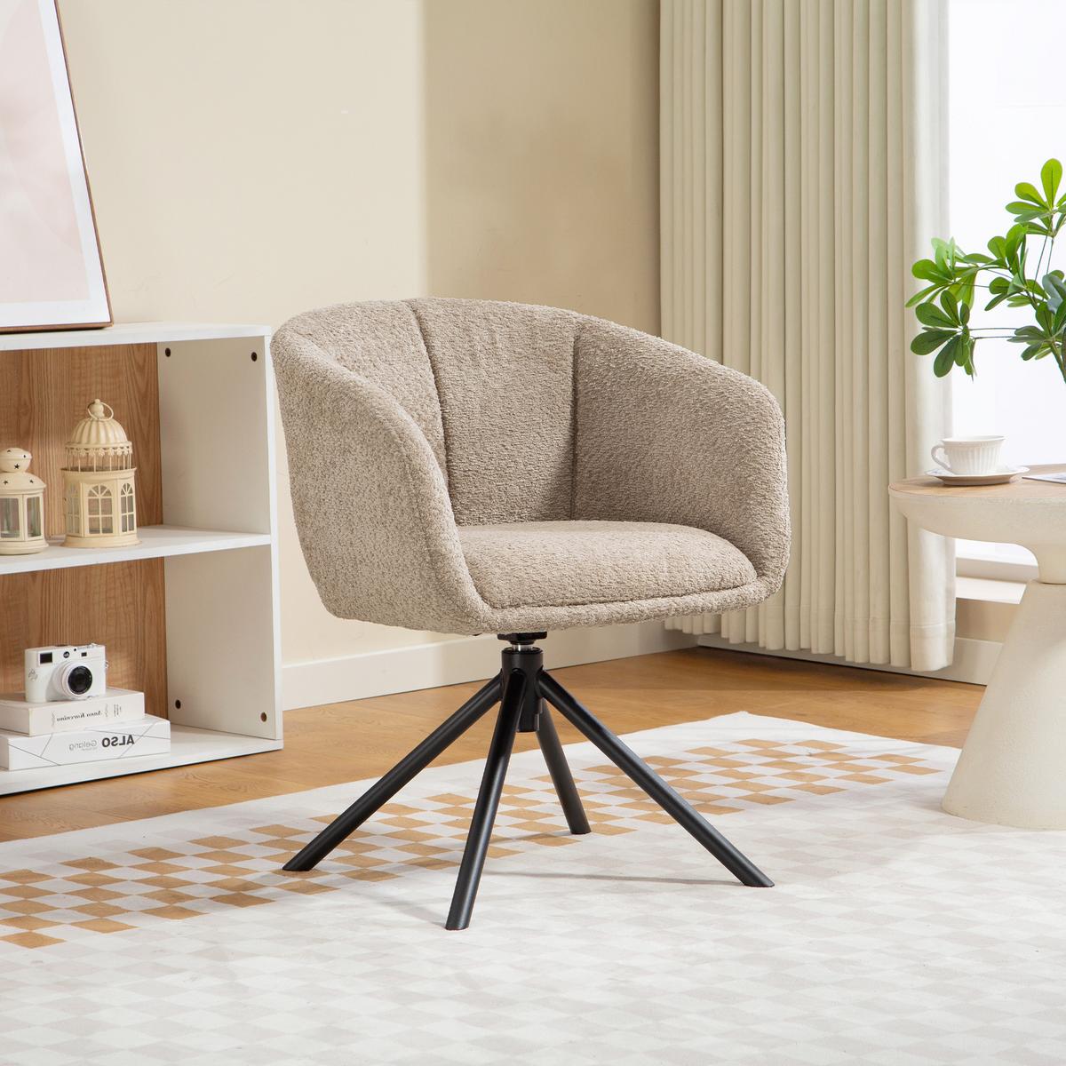 ARMLEHNENSTUHL Loungesessel mit Armlehne, 360° Drehfunktion, Leinenoptik, Hellbraun - Braun, Textil (58.5/78.5/59cm) - HOMCOM