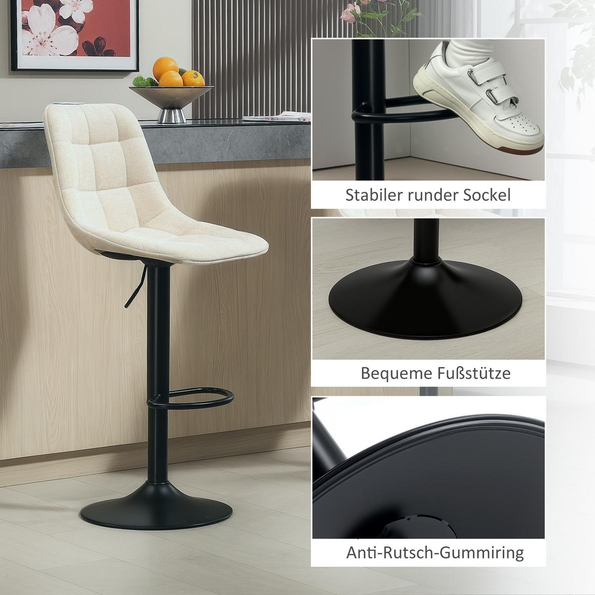 BARHOCKER 2er-Set, Gepolstert Barstuhl mit Lehne, Chenille-Optik Beige - Beige/Schwarz, Kunststoff/Textil (47/115.5/48cm) - HOMCOM