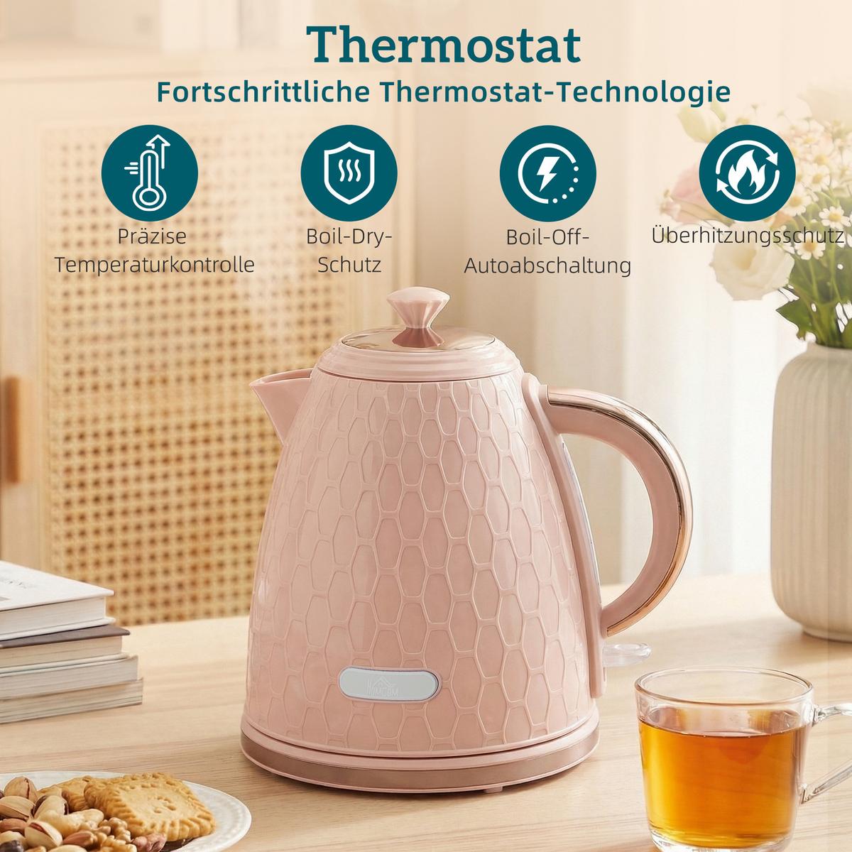 WASSERKOCHER SET mit Toaster aus Edelstahl Rosa - Rosa, Kunststoff (19.5/23.4/24.2cm) - HOMCOM