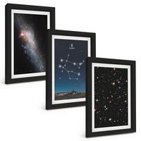 BILDER SET 3er Set - 20x30 cm Schwarzer Rahmen - Sternzeichen Zwillinge Galaxie - Schwarz, Kunststoff (20/30cm) - TULUP