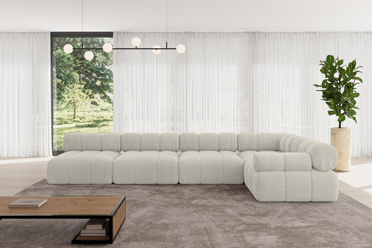 ECKSOFA modulares Sofa Mende-L3 - 380x190x70 cm Creme Cord - Hellgrau/Creme, Holzwerkstoff/Textil (380/190cm) - ALTDECOR