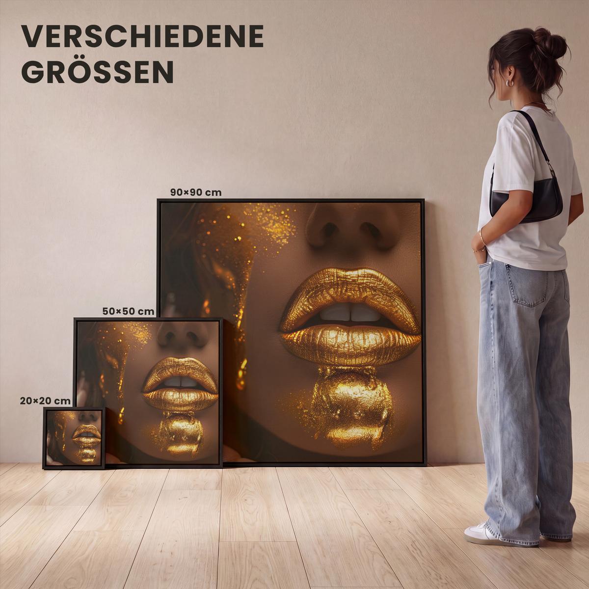 LEINWAND Bilder mit Rahmen - Frau - Gold - Luxus - Porträt - 50x50 - Goldfarben, Textil (50/50cm) - MuchoWow