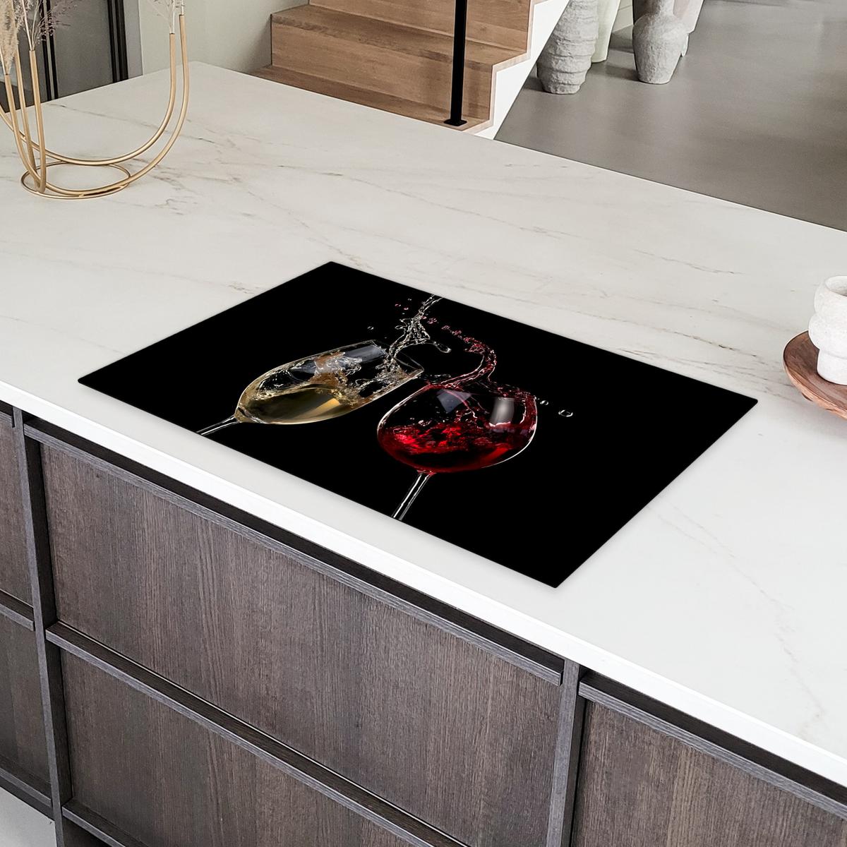 HERDABDECKPLATTE Rotwein - Weißwein - Glas - Schwarz Ceranfeldabdeckung 85x52 cm - Weinrot, Kunststoff (85/52/0.2cm) - MuchoWow