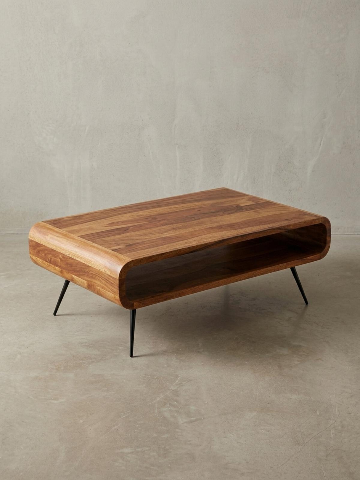 COUCHTISCH Sheesham Massivholz/Metall Eckig 90x55x30 cm mit Stauraum - Schwarz/Braun, Holz/Metall (55/90/30cm) - KADIMA DESIGN