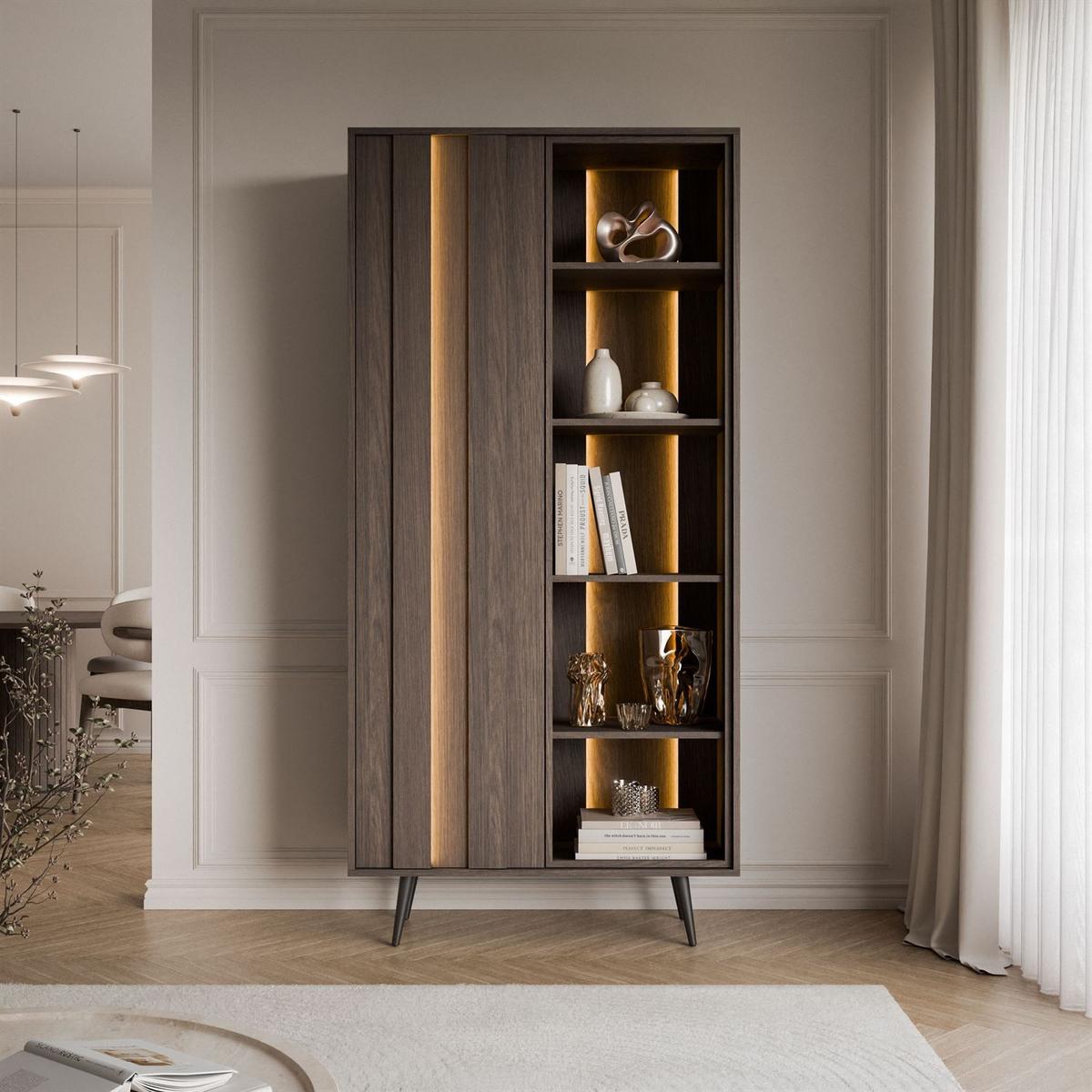 VITRINE ALMA mit LED-Beleuchtung - Eichefarben/Schwarz, Holzwerkstoff (94/196/40cm) - Lookway