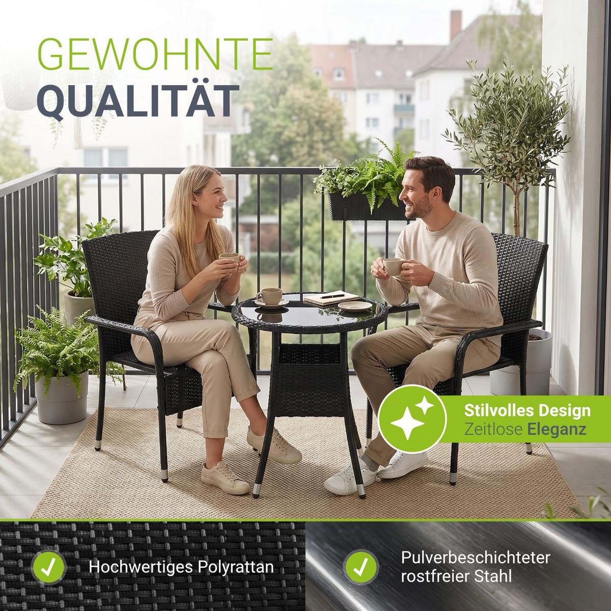 GARTENSTÜHLE Yoro 2er-Set - Schwarz, Kunststoff (50/90/50cm) - Juskys