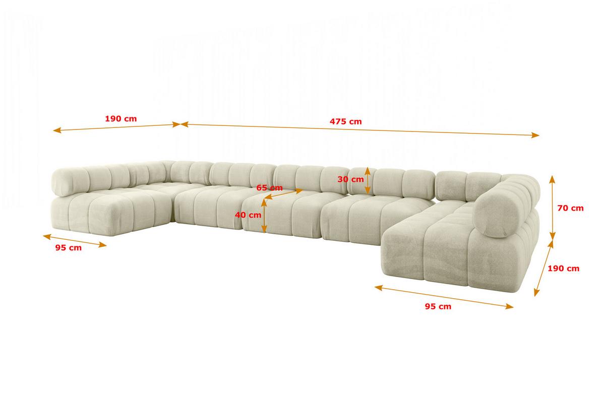 WOHNLANDSCHAFT modulares Sofa Garvo-U3 - 475x190x70 cm Beige Velours - Champagner/Beige, Holzwerkstoff/Textil (475/70/190cm) - ALTDECOR