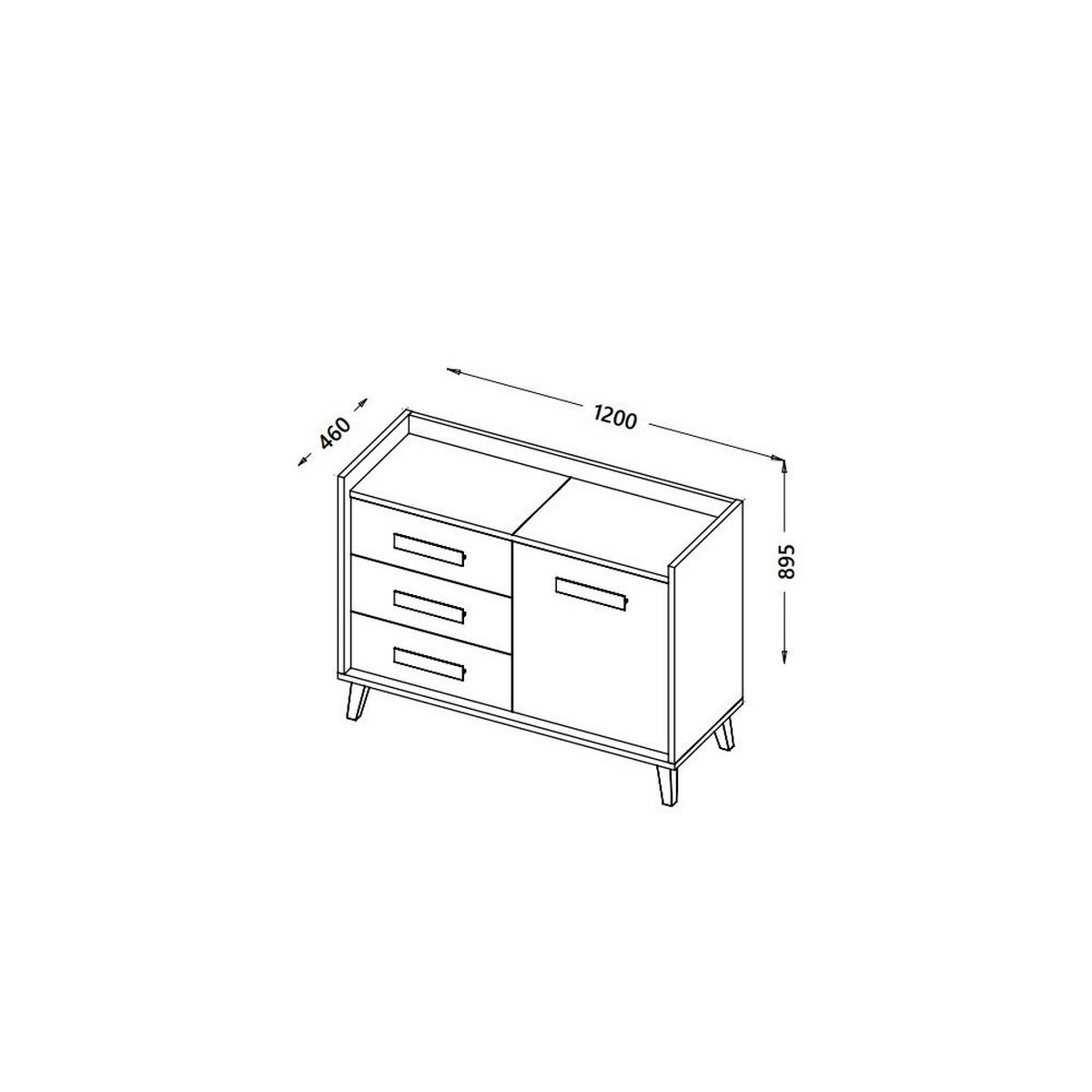 KOMMODE FIABA 120/89,5/46cm mit 3 Schubladen 1 Türen Anthrazit - Anthrazit/Weiß, Holzwerkstoff (120/89.5/46cm) - MASSENO