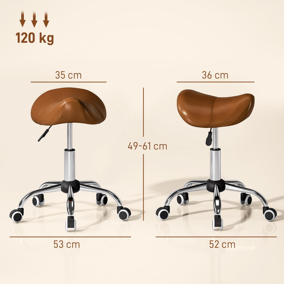 ARBEITSHOCKER Drehstuhl Drehhocker Rollhocker Sattelhocker Hocker Braun - Chromfarben/Braun, Kunststoff/Metall (52/61/53cm) - HOMCOM