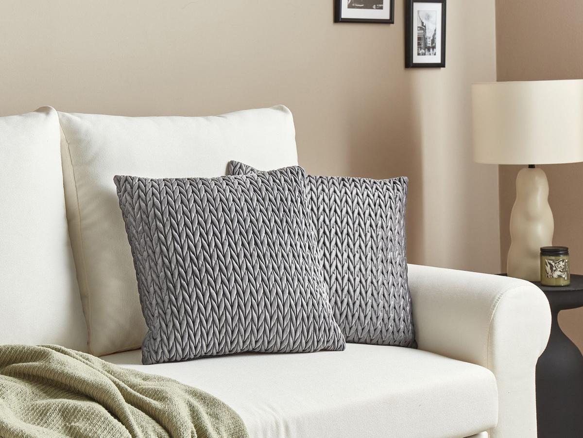 DEKOKISSEN 2er-Set Grau 45/45 cm Eclipta - Grau, Textil (45/45cm) - Beliani