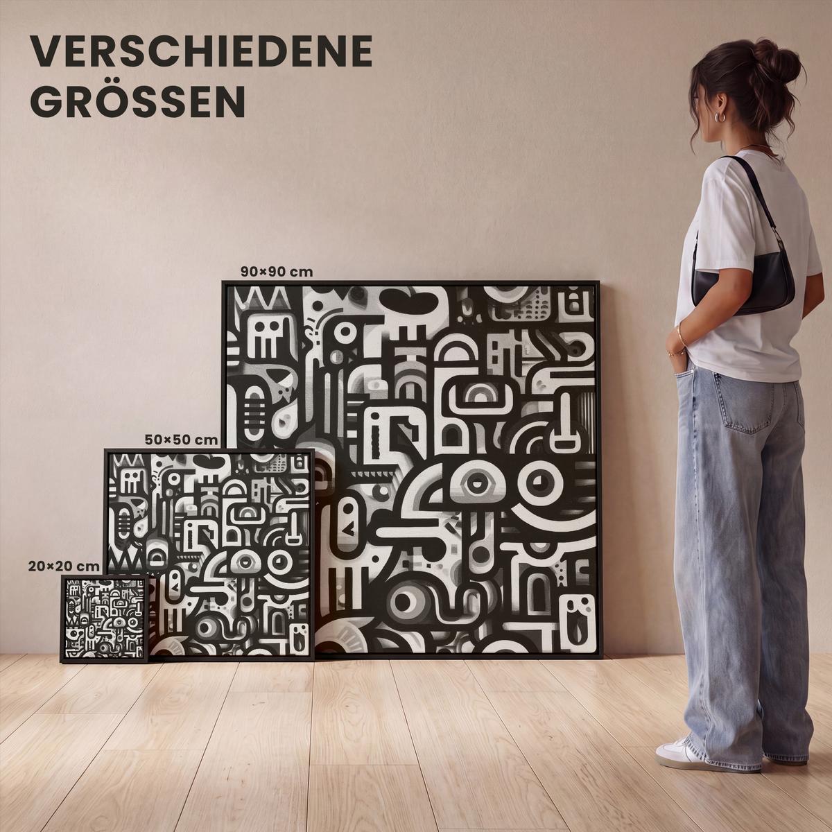 LEINWAND Bilder mit Rahmen - Symbole - Abstrakt - Grafik - Schwarz - 50x50 - Schwarz, Textil (50/50cm) - MuchoWow