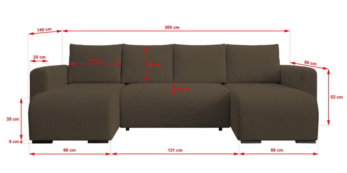 WOHNLANDSCHAFT DORA U mit Bettkasten und Schlaffunktion, U-Form, bequem - Dunkelbraun, Textil (305/85/140cm) - Storez24