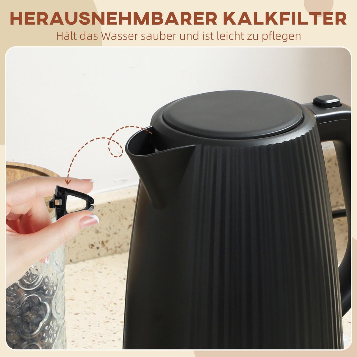 WASSERKOCHER aus Kunststoff Schwarz - Schwarz, Kunststoff (15.6/23.3/21.4cm) - HOMCOM