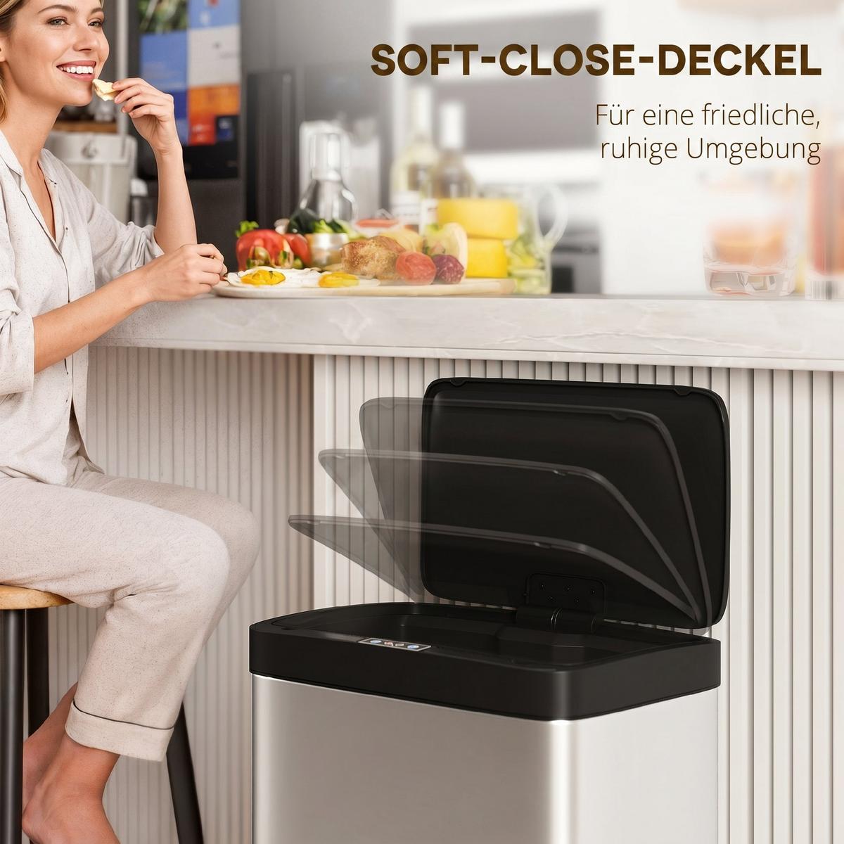 SENSOR-MÜLLEIMER Edelstahl PP ABS Silber Schwarz - Silberfarben, Metall (25.5/67.5/38cm) - HOMCOM