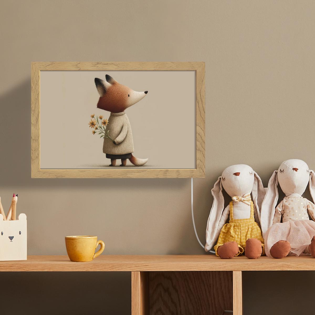WANDLEUCHTE Fuchs - Gelbe Blumen - Minimalistisch 30x20 cm - Taupe, Holzwerkstoff (30/20/8cm) - OnlyWow