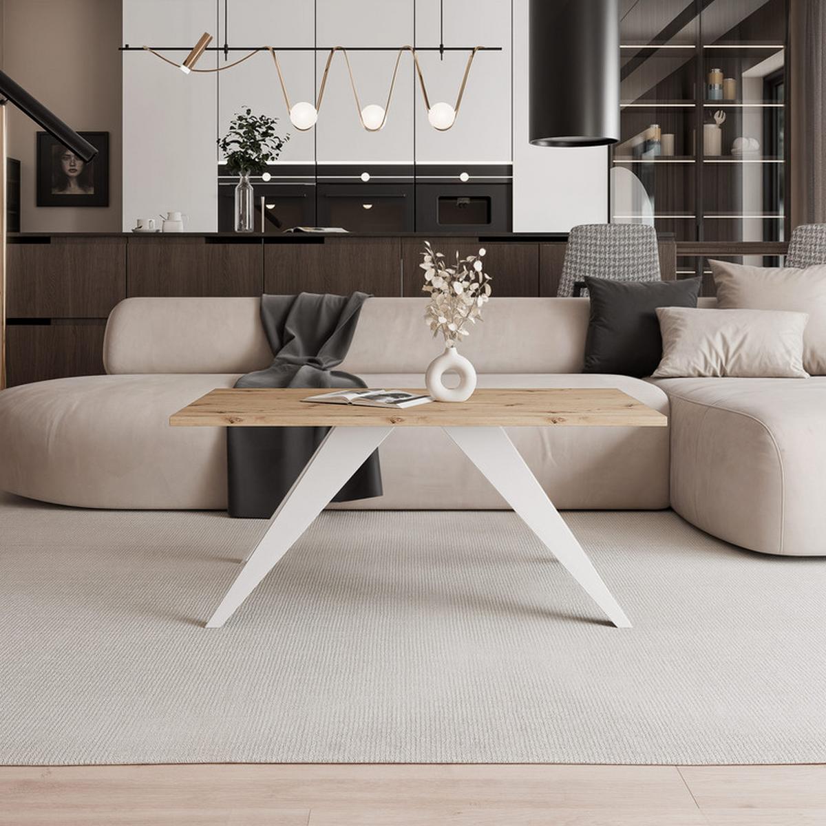 COUCHTISCH AIRA 120/60/48 cm Rechteckig, Weiß/Artisan-Eiche - Eiche Artisan/Weiß, Metall (60/120/48cm) - Idohome