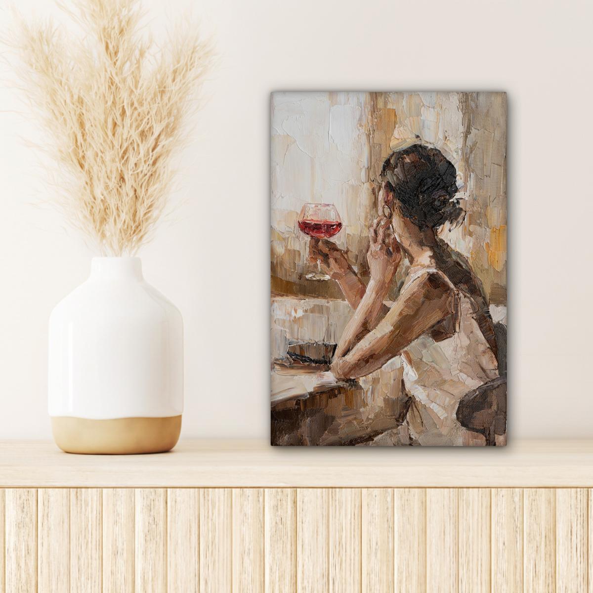 LEINWANDBILD Ölgemälde - Frau - Wein Deko Wohnzimmer 20x30 cm - Hellbraun, Textil (20/30cm) - MuchoWow