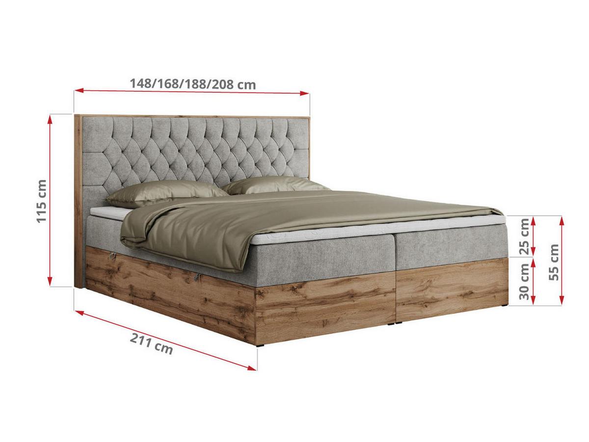 BOXBETT AMORE 160/200 Hellgrau Struktur - H3 - Hellgrau, Holz/Textil (160/200cm) - MKS