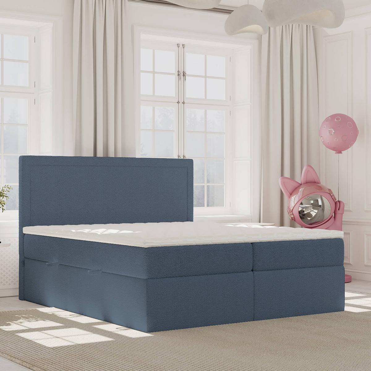 BOXBETT Jodan 180/200 cm Marineblau im Baloo Stoff - Schwarz/Dunkelblau, Holz/Holzwerkstoff (180/200cm) - AltaBeds