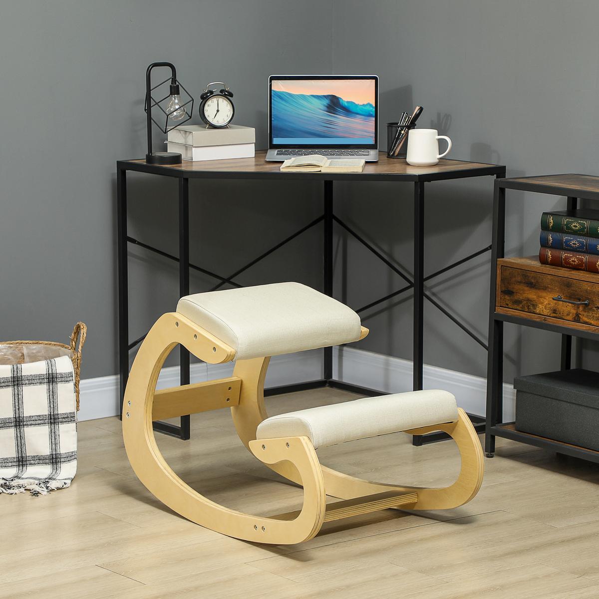 KNIESTUHL aus Buchenholz, Cremeweiß - Creme, Holz/Textil (85/55/55cm) - HOMCOM