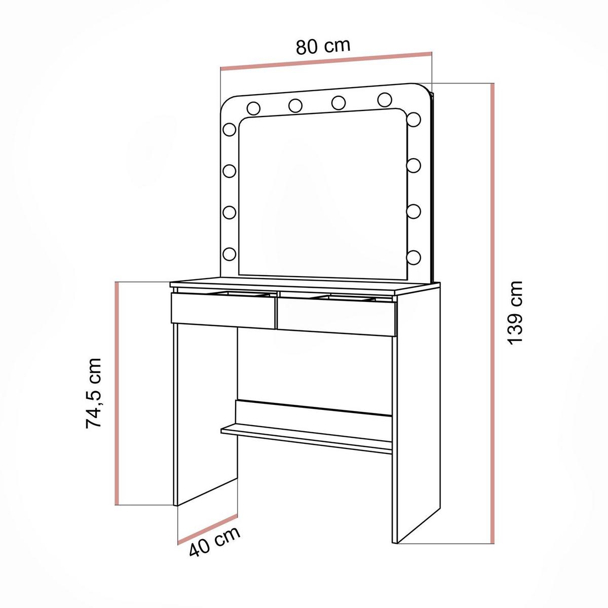 SCHMINKTISCH LUMINE mit Spiegel und LED-Beleuchtung - Weiß, Holzwerkstoff (80/139/40cm) - Lookway