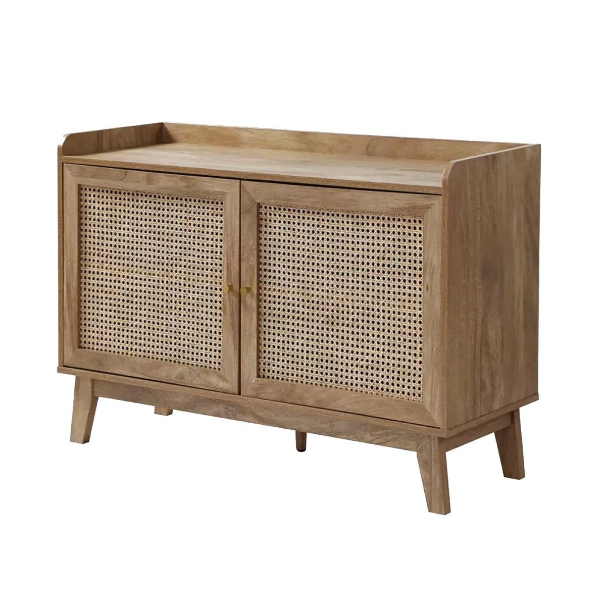 SIDEBOARD 2 Türen mit Rattan-Geflecht L110 cm - PALMO - Eschefarben, Holzwerkstoff (39/74.5/13cm) - Calicosy