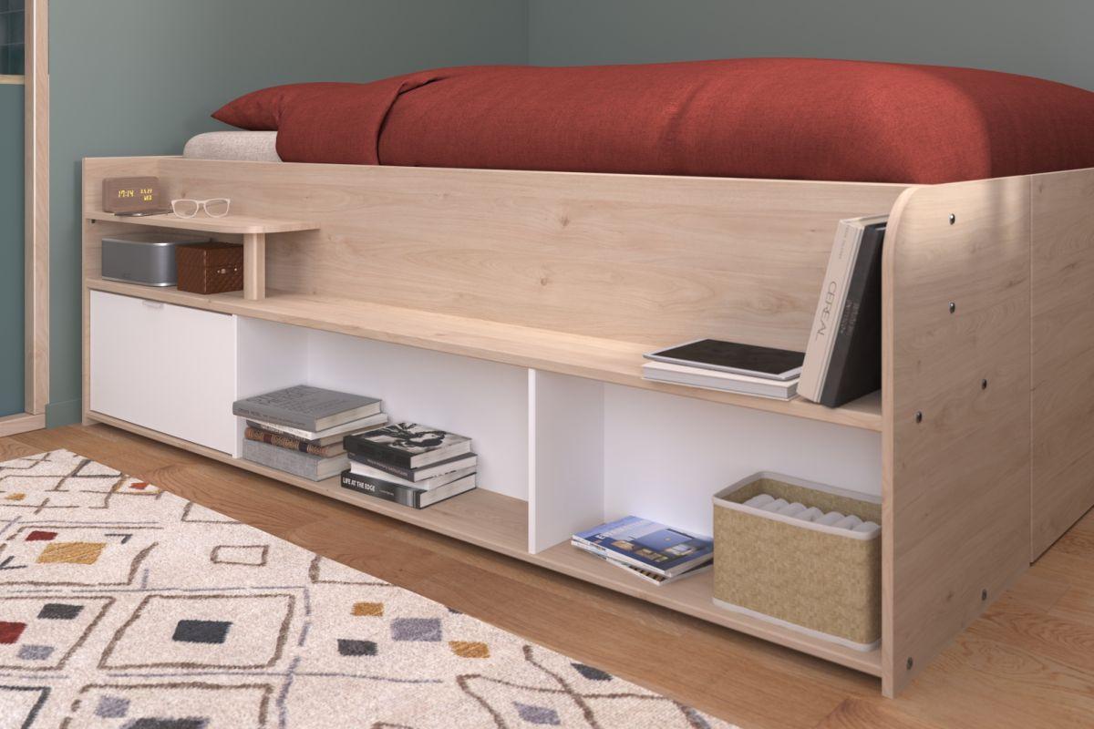 STAURAUMBETT Eiche Jackson, weiß, Hochbett Liegefläche 140 x 200 cm - Eichefarben/Weiß, Holzwerkstoff (140/200cm) - Parisot Meuble