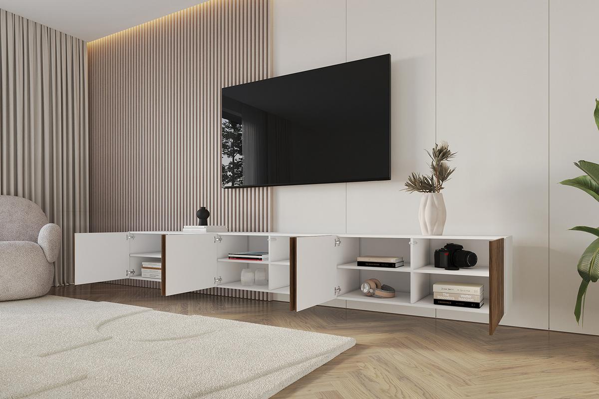 LOWBOARD NOA-2-W 3x100x40x40 cm - Weiß / Katania - Eiche Wotan, Holzwerkstoff (300/40/40cm) - ALTDECOR