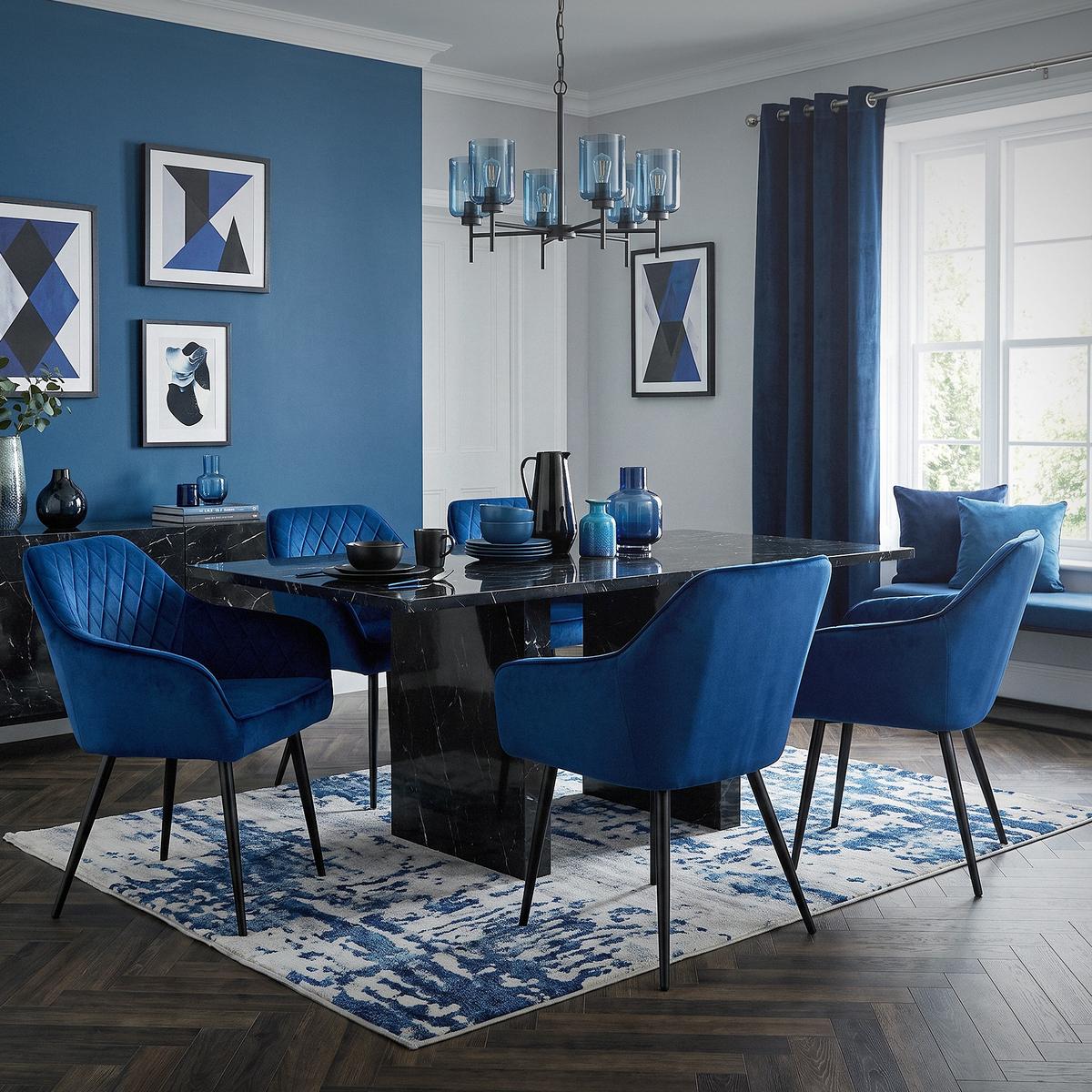 ESSZIMMERSTUHL 4er Set Dunkelblau Samt - Blau/Schwarz, Textil/Metall (63/80/60cm) - ML-DESIGN